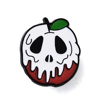 Halloween Theme Black Alloy Brooches, Enamel Pins, Skull, 20x17x1.5mm