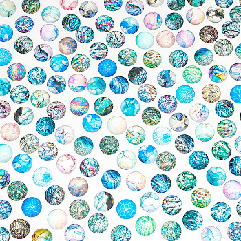 Elite Glass Cabochons, Ocean & Marble Pattern, Half Round/Dome, Mixed Patterns, 25mm, 70pcs/bag, 2 bags/box