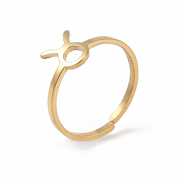 Real 18K Gold Plated 304 Stainless Steel Adjustable Finger Ring, Constellations Open Cuff Rings for Women, Taurus, Adjustable, Surface: 6.5~9x6.5~12mm
