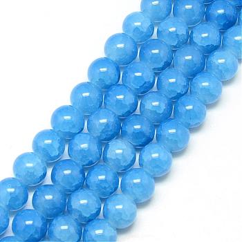 Baking Painted Crackle Glass Bead Strands, Round, Dodger Blue, 8mm, Hole: 1.3~1.6mm, about 100pcs/strand, 31.4 inch