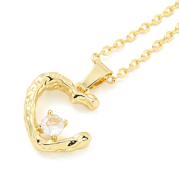 Brass Micro Pave Clear Cubic Zirconia Pendants Necklaces, Heart, Real 14K Gold Plated, 19.84 inch(50.4cm)