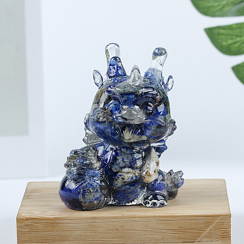 Resin Dragon Display Decoration, with Natural Lapis Lazuli Chips inside Statues for Home Office Decorations, 55x40x70mm