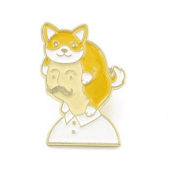 Man with Dog Enamel Pin, Creative Alloy Enamel Brooch for Backpack Clothes, Golden, Yellow, 29x20x10mm, Pin: 1mm