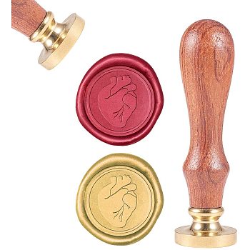 DIY Scrapbook, Brass Wax Seal Stamp and Wood Handle Sets, Heart, Golden, 8.9x2.5cm, Stamps: 25x14.5mm