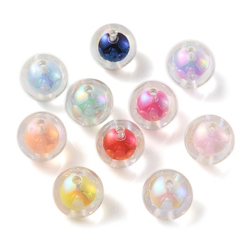 UV Plating Acrylic Beads, Iridescent, Bead in Bead, Round, Mixed Color, 15mm, Hole: 2mm