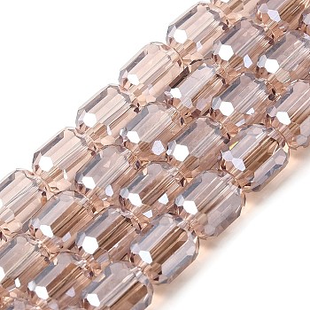 Electroplate Glass Beads Strands, Faceted Barrel, Thistle, 9x7.5mm, Hole: 1.3mm, about 60pcs/strand, 21.46''(54.5cm)