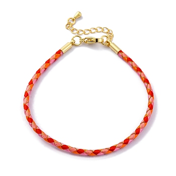 Polyester Cord Braided Bracelet Makings, with Stainless Steel Claw Lobster Clasps, Brass Findings, Long-Lasting Plated, Orange, 7-3/8 inch(18.8cm)