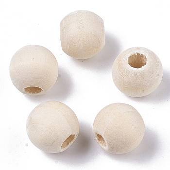 Unfinished Natural Wood European Beads, Lager Hole Beads, Round, Floral White, 12x10.5mm, Hole: 5mm