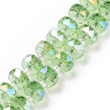 Electroplate Transparent Glass Beads Strands, AB Color Plated, Faceted, Rondelle, Light Green, 7.5~8x4.5mm, Hole: 1.2mm, about 80pcs/strand, 22.05''(56cm)