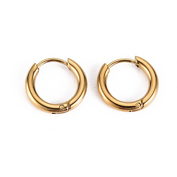 304 Stainless Steel Huggie Hoop Earrings, Ring, Real 14K Gold Plated, 12x2mm, Pin: 0.8mm