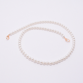 White Acrylic Round Beads Bag Handles, with Zinc Alloy Lobster Clasps and Steel Wire, for Bag Replacement Accessories, Light Gold, 80cm