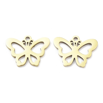 Ion Plating(IP) 316L Surgical Stainless Steel Pendants, Laser Cut, Butterfly Charm, Real 18K Gold Plated, 11.5x15x1mm, Hole: 1.4mm
