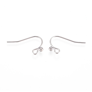 Brass Earring Hooks, Ear Wire, with Horizontal Loop, Long-Lasting Plated, Real Platinum Plated, 10.5x20x2.5mm, Hole: 1.5mm, 21 Gauge, Pin: 0.7mm