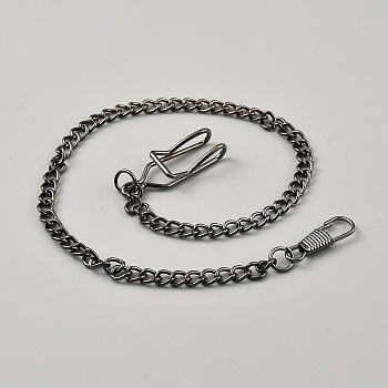 Alloy Clip Pocket Watch Chain, Watch Decoration, Gunmetal, 373mm