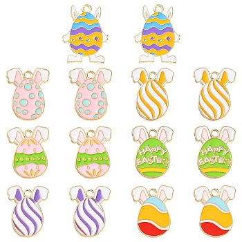 14Pcs 7 Styles Easter Alloy Enamel Pendants, Golden, Egg Charm, Mixed Color, 22~26x17~19x1~1.5mm, Hole: 2mm, 2pcs/style