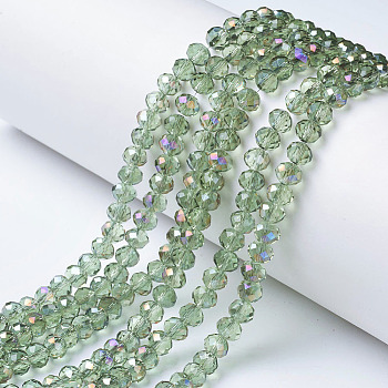 Electroplate Transparent Glass Beads Strands, Half Rainbow Plated, Faceted, Rondelle, Dark Sea Green, 3x2mm, Hole: 0.8mm, about 150~155pcs/strand, 15~16 inch(38~40cm)