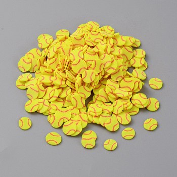 Handmade Polymer Clay Cabochons, Polymer Clay Slices for Resin Crafts & DIY Projects, Tennis, Yellow, 5~7x0.3~0.5mm, about 1000pcs/bag