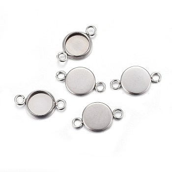 304 Stainless Steel Cabochon Connector Settings, Plain Edge Bezel Cups, Flat Round, Stainless Steel Color, Tray: 6mm, 13.5x8x1.5mm, Hole: 1.5mm