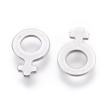 304 Stainless Steel Charms, Female Gender Sign, Stainless Steel Color, 11x7.5x0.6mm, Hole: 4mm