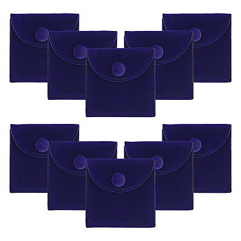 Square Velvet Jewelry Package Bags, Jewelry Gift Pouches with Snap Button Fasteners, Midnight Blue, 7x7cm