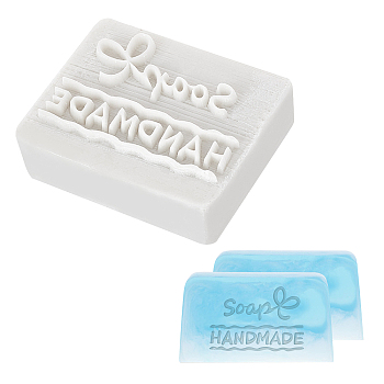 1Pc Resin Chapter, DIY Handmade Resin Soap Stamp Chapter, Rectangle, Letter & Butterfly Pattern, Floral White, 4.9x3.95x1.6cm