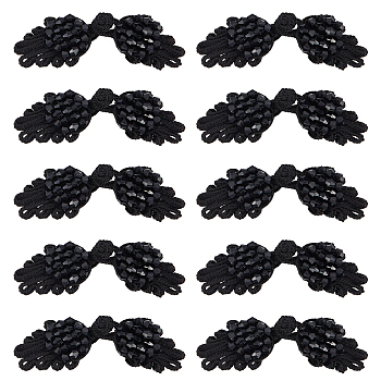 Handmade Chinese Frogs Knots Buttons Sets, Polyester Button with Acrylic Beads, Black, 68x20.5x6.5mm, 2pcs/pair, 10pairs/box