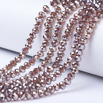Electroplate Glass Beads Strands, Platinum Plated, Faceted, Rondelle, Camel, 6x5mm, Hole: 1mm, about 85~88pcs/strand, 16.1~16.5 inch(41~42cm)