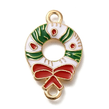 Christmas Alloy Green & Red Enamel Links, Cadmium Free & Lead Free, Golden, Christmas Wreath, 24x15x1.5mm, Hole: 2mm