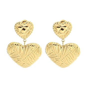 Ion Plating(IP) 304 Stainless Steel Stud Earrings for Women, Heart with Textured, Real 14K Gold Plated, 39x26mm