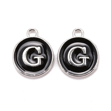 Platinum Black Flat Round Alloy+Enamel Charms