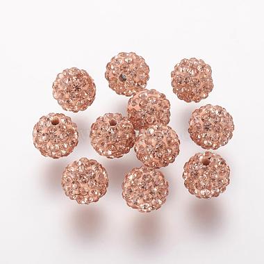 8mm PeachPuff Round Polymer Clay+Glass Rhinestone Beads