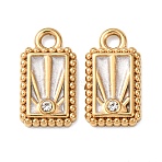304 Stainless Steel Pendants, with Enamel & Rhinestone, Rectangle Charms, Real 18K Gold Plated, Ion Plating(IP), White, 13.5x7.5x3mm, Hole: 1.8mm(STAS-N129-03G-01)