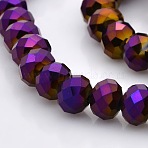 Full Plated Faceted Rondelle Glass Beads Strands, Purple Plated, 8x6mm, Hole: 1mm, about 61pcs/strand, 15 inch(GLAA-A024E-FP03)