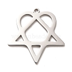 Non-Tarnish 304 Stainless Steel Pendants, Star with Heart Charm, Stainless Steel Color, 33x32.5x1.5mm, Hole: 2mm(STAS-B054-07P)