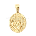 Easter 304 Stainless Steel Pendants, Oval with Crown of Thorns & Palm Charm, Ion Plating(IP), Real 18K Gold Plated, 36.5x27.5x4mm, Hole: 12x5mm(STAS-F338-06G)