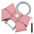 Bowknot Keychain Making Kit, Including Zinc Alloy Rhinestone Key Rings, PU  Bowknot Pendant Decorations, and Screwdrivers, Pearl Pink, 86x72mm(DIY-FG0007-48)