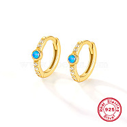 925 Sterling Silver Micro Pave Cubic Zirconia Hoop Earrings for Women, with Synthetic Opal, Real 18K Gold Plated, 11x8.4mm(HC3863-1)