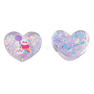 Printed Translucent Epoxy Resin Cabochons, with Paillettes, Heart, Lilac, 16.5x20x6mm(CRES-N034-40)