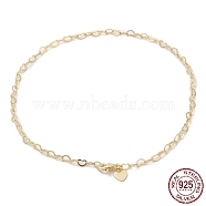 925 Sterling Silver Heart Link Chain Anklets Jewelry for Women, with 925 Stamp, Real 14K Gold Plated, 9-7/8 inch(25cm)(AJEW-F162-008G)
