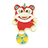 Chinese Style Dancing Lion Enamel Pins, Golden Tone Alloy Brooches for Women, Colorful, 35x21x1.5mm(JEWB-Q032-02C)
