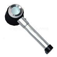 Metal Handheld Magnifier, with Glass Lens and 3PCS LED Light, Platinum, 18x5.8x4.8cm, Magnification: 10X(AJEW-L073-11)
