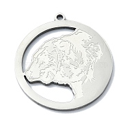 201 Stainless Steel Pendants, Laser Cut, Flat Round with Bear Charm, Stainless Steel Color, 27x25x1mm, Hole: 1.5mm(STAS-R118-04P)