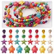 4 Strands 4 Styles Dyed Synthetic Turquoise Beads Strands, Skull & Starfish & Turtle & Round, Mixed Shapes, Colorful, 8~18.5x6~15x5~8mm, Hole: 1~1.5mm, 1 strand/style(G-FS0005-70)