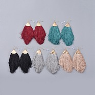 Polyester Tassel Dangle Earrings, with Brass Earring Hooks and Plastic Ear Nuts, Golden, Mixed Color, 114mm, Pin: 0.6mm(EJEW-JE03546)
