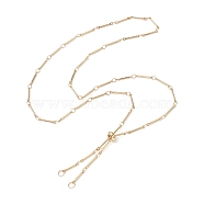 Brass Bar Link Chain Necklace Making, Slider Necklaces, Fit for Connector Charms, Golden, 23-5/8 inch(60cm), Hole: 3.5mm(AJEW-JB01188-01)