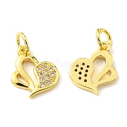 Rack Plating Brass Micro Pave Cubic Zirconia Charms, with Jump Ring, Heart, Real 18K Gold Plated, 12x10.5x1.6mm, Hole: 3.2mm(KK-D036-11G)