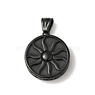 316 Surgical Stainless Steel Enamel Pendants, with 304 Stainless Steel Snap on Bails, Flat Round with Sun, Electrophoresis Black, 29.5x26x7mm, Hole: 8x4mm(STAS-I195-05EB)