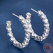 Rhodium Plated 925 Sterling Silver Ring Stud Earrings, Half Hoop Earrings with Cubic Zirconia, Platinum, 3x17mm(RE2963-2)