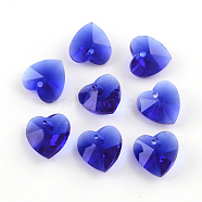 Faceted Heart Transparent Glass Charm Pendants, Medium Blue, 10x10x5mm, Hole: 1mm(GLAA-S054-04)