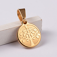Flat Round with Tree 304 Stainless Steel Charms, Golden, 14x12x1.5mm, Hole: 4x7mm(X-STAS-F100-54)